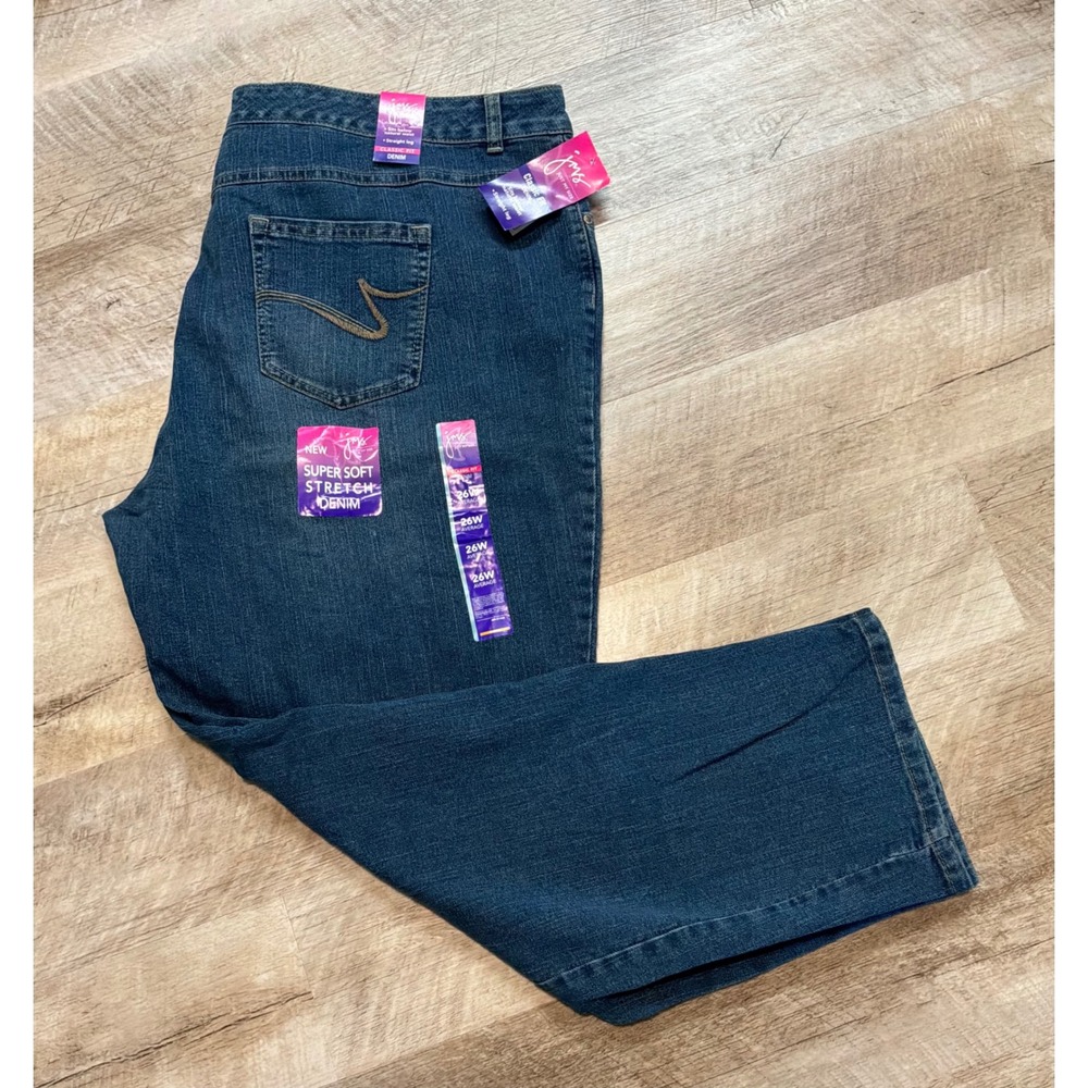 NWT Just My Size Medium Wash Classic Fit Straight Leg Stretch Jeans Size 26W